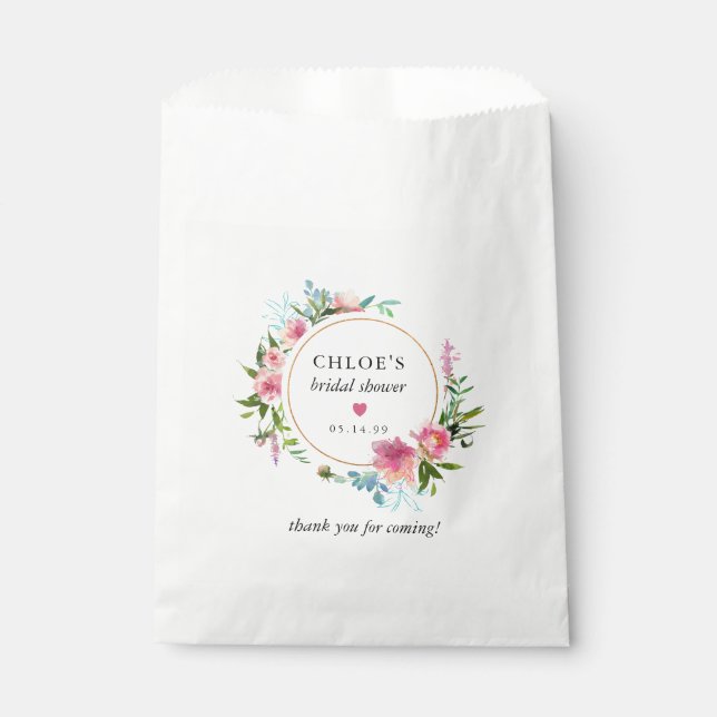 Sachets En Papier Fête des mariées florale de pivoine rose rustique (Devant)