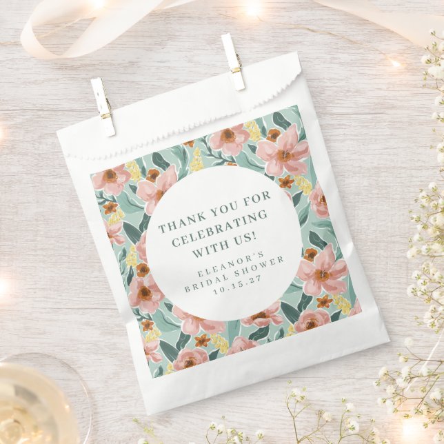 Sachets En Papier Fête des mariées florale rose Sage Merci personnal (Coupé)
