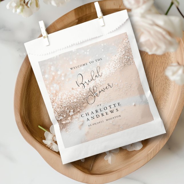 Sachets En Papier Fête des mariées parties scintillant moderne (Modern, glitter Bridal Shower Favor Bag with your name and bag.)