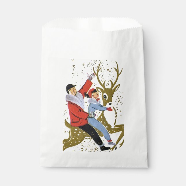 Sachets En Papier Fête du couple de rennes de Noël rétro (Devant)