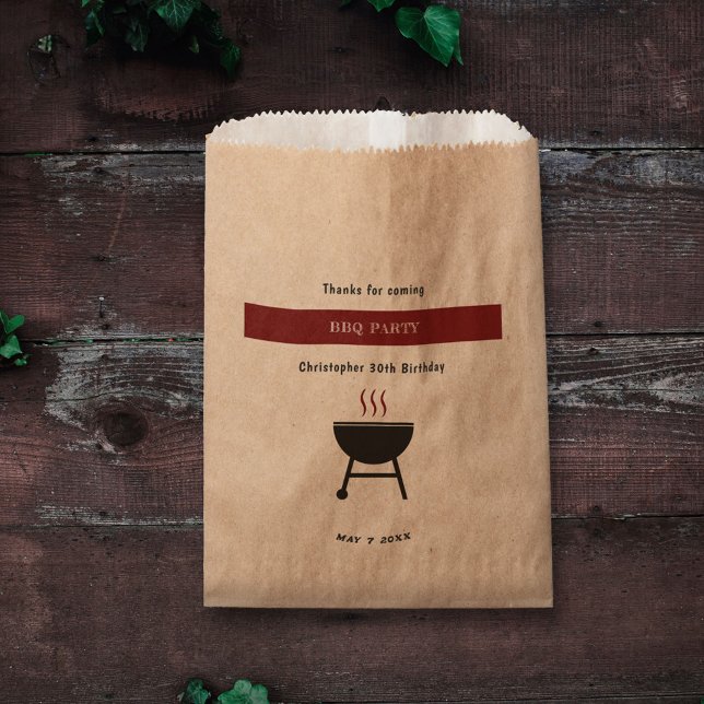 Sachets En Papier Fête Kraft & Rustic BBQ Anniversaire (Kraft & Rustic BBQ Party Birthday Favor Bag)