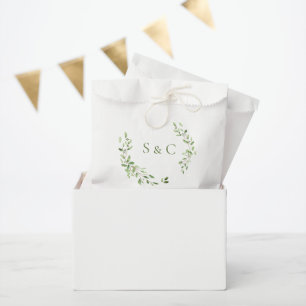 Sachets En Papier Feuillage vert élégant monogramme mariage sur mesu