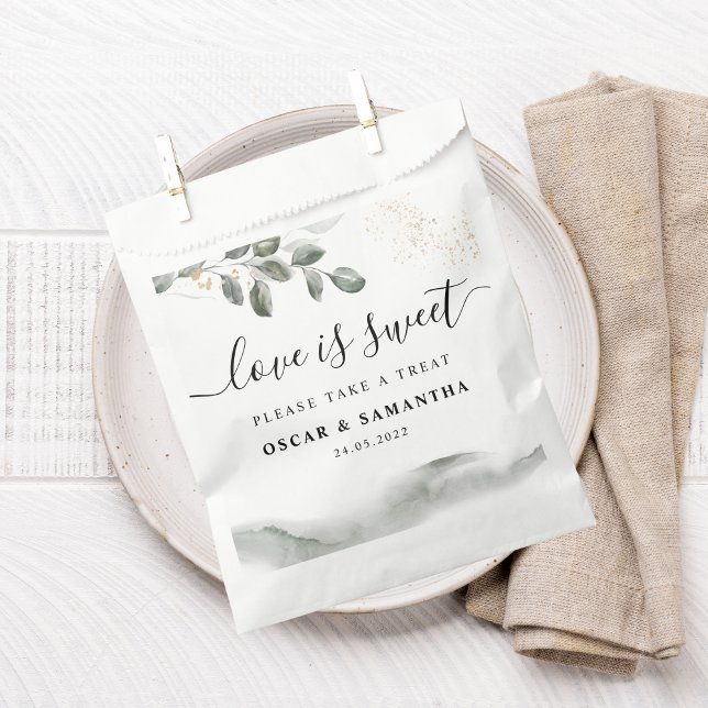 Sachets En Papier Feuille aquarelle de verdure douce | Poussière d'o (Créateur téléchargé)