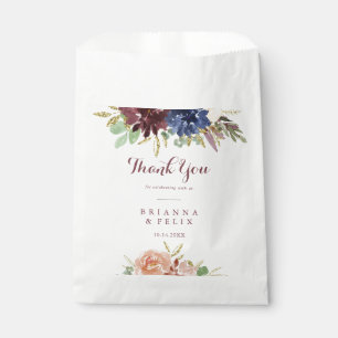 Sachets En Papier Feuilles d'or rustique et Mariage de Merci floral