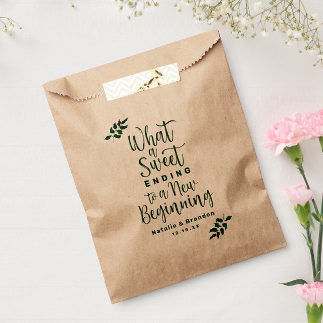 Sachets En Papier Feuilles verts simples Quel Mariage fin doux (Scellé)