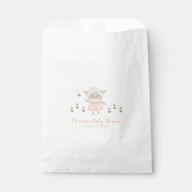 Sachets En Papier Fille Baby shower agneau rose Treat Bags (Devant)