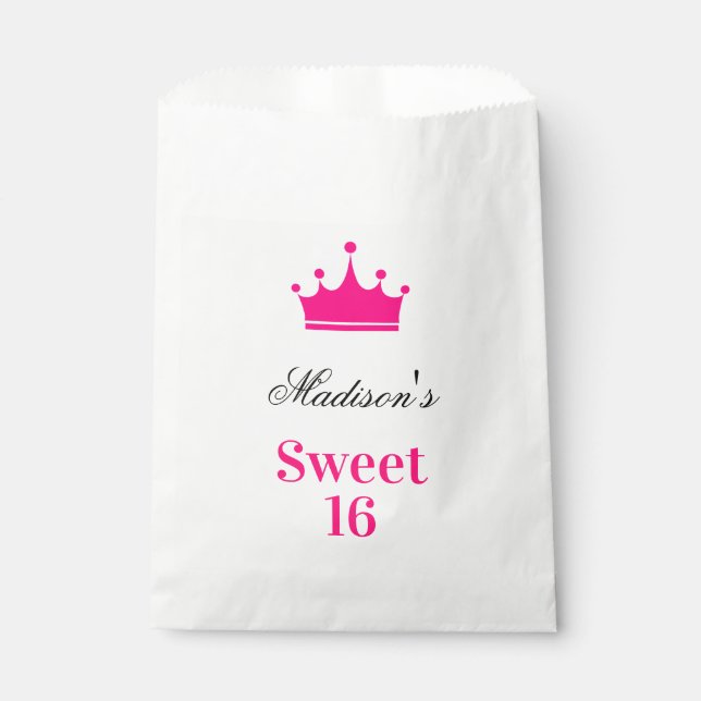 Sachets En Papier Fille blanche Hot rose Sweet 16 Princesse Nom de l (Devant)