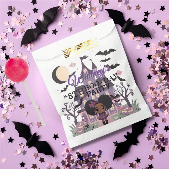 Sachets En Papier Fille éffrayante Purple afro-puff fête d'anniversa (Spooky Girl Purple afro-puff Birthday Party Favor Bag)
