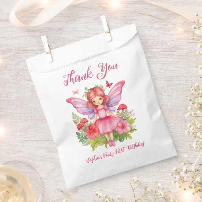 Sachets En Papier Fille Fée Premier anniversaire mignonne rose Aquar (Coupé)