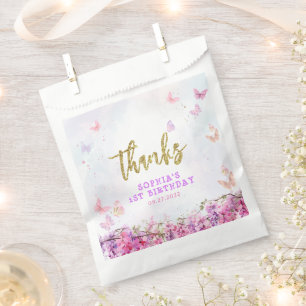 Sachets En Papier Fille florale Merci d'anniversaire papillon
