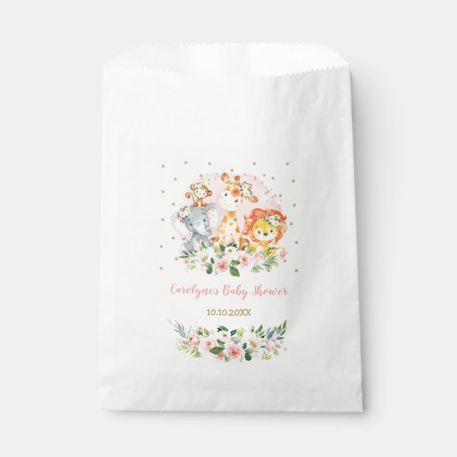 Sachets En Papier Fille Jungle Safari Animaux / Blush Rose Floral (Devant)