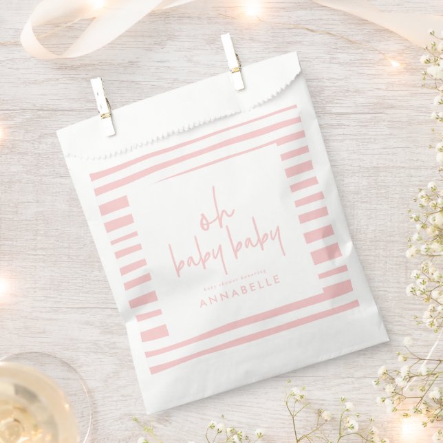 Sachets En Papier fille rose jumeau baby shower typographie moderne  (Coupé)