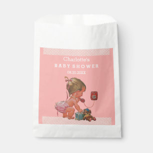 Sachets En Papier Fille vintage sur des chevrons de baby shower de