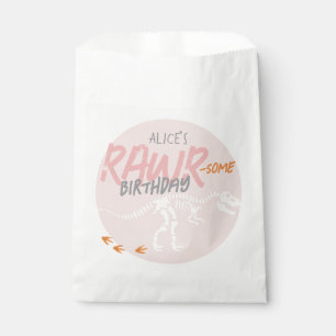 Sachets En Papier Filles Anniversaire Enfant Dinosaure T-Rex Rose Fo