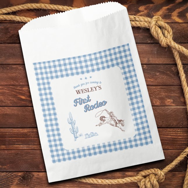 Sachets En Papier First Rodeo Cowboy Blue Plaid 1st Birthday Party (First Rodeo Cowboy Blue Plaid 1st Birthday Party Favor Bag)