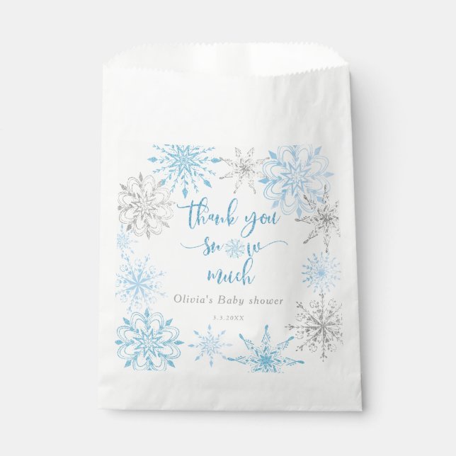 Sachets En Papier Flèches de neige en argent bleu Merci beaucoup de  (Devant)