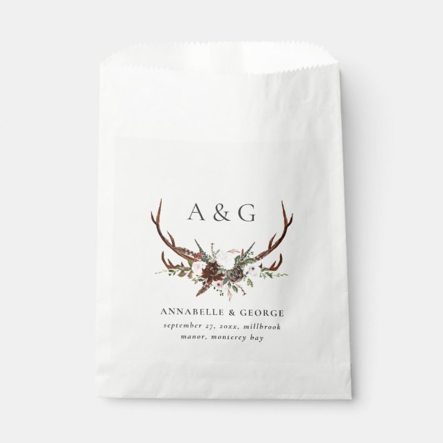 Sachets En Papier Fleur feuillage rustique et fête de mariage de cer (Devant)