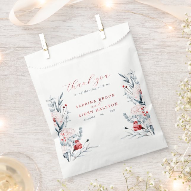 Sachets En Papier Fleur rouge et bleue Remerciement de mariage flora (Coupé)