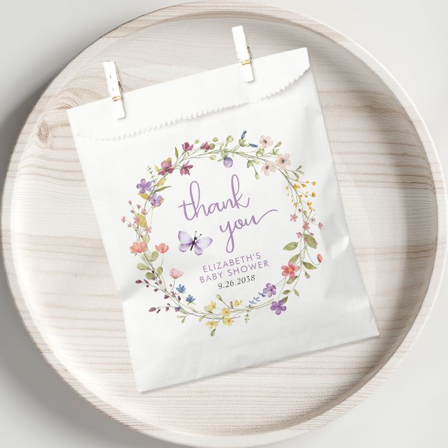 Sachets En Papier Fleur sauvage Aquarelle bébé fille douche Merci (Créateur téléchargé)