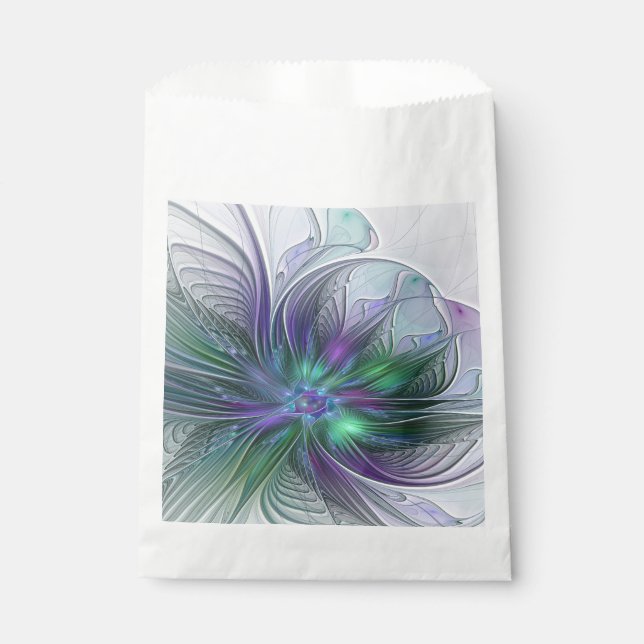 Sachets En Papier Fleur vert violet Art Abstrait moderne Fractal (Devant)