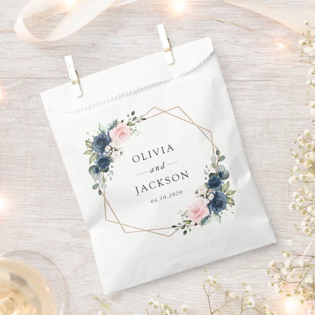 Sachets En Papier Fleurs Bleues Marine, Fleurs Roses, Mariage Floral (Coupé)