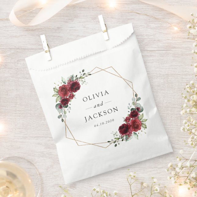 Sachets En Papier Fleurs Bourgognes, Fleurs rouges, Mariage Floral (Coupé)