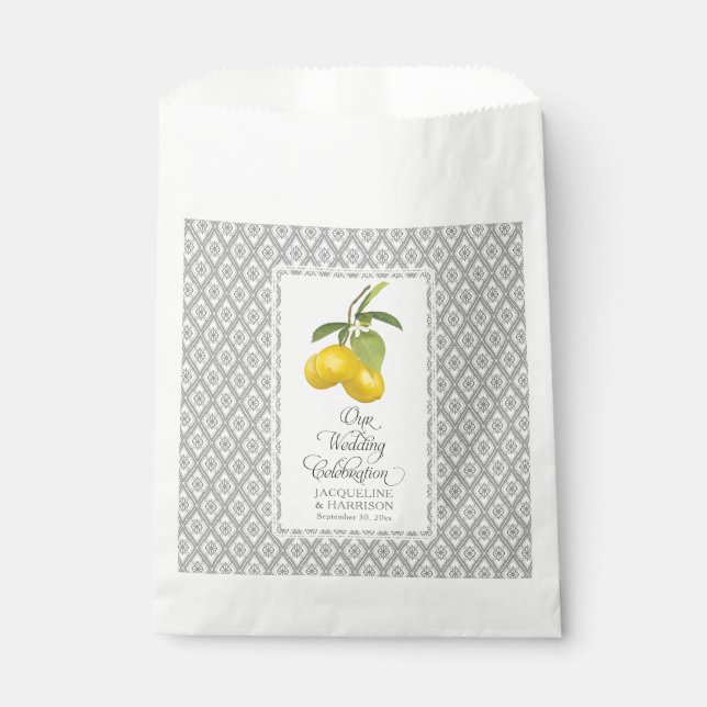 Sachets En Papier Fleurs Citrus Citron Jaune Gris Blanc Mariage (Devant)