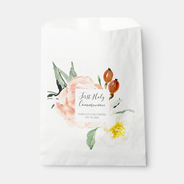 Sachets En Papier Fleurs d'aquarelle rose Filles Communion (Devant)