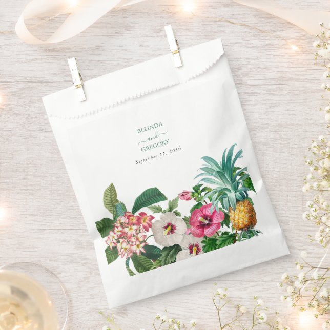 Sachets En Papier Fleurs d'aquarelle tropicale et Mariage de verdure (Coupé)