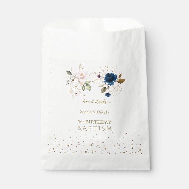 Sachets En Papier Fleurs d'or rose bleu Jumeaux 1er anniversaire Bap (Devant)