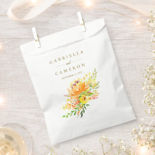 Sachets En Papier Fleurs Jaunes Chic Mariage Aquarelle Personnalisé