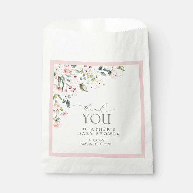 Sachets En Papier Fleurs roses Aquarelle Girl Merci Baby shower (Devant)