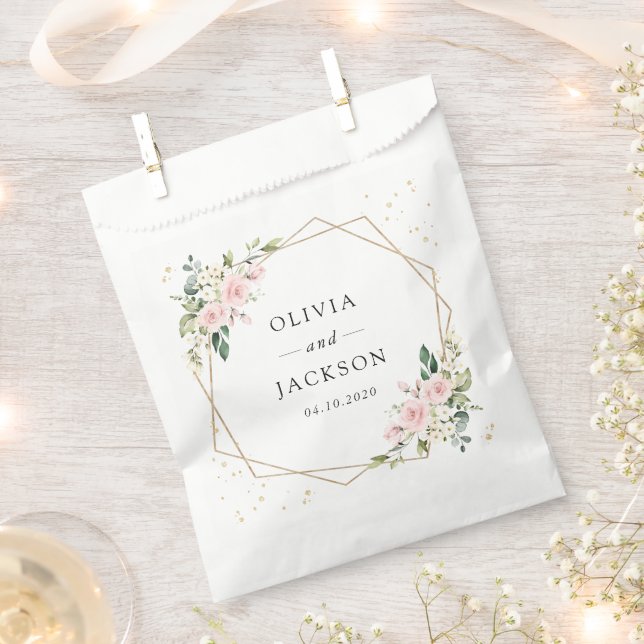 Sachets En Papier Fleurs roses, Fleurs blanches, Verdure, Mariage (Coupé)