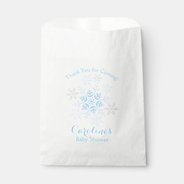 Sachets En Papier Flocon de neige Baby Boy Shower Hiver Bleu Argent (Devant)
