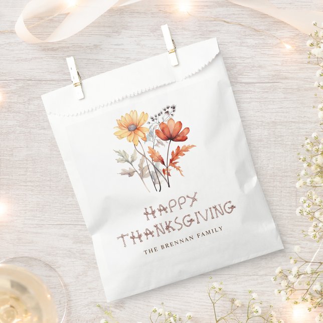Sachets En Papier Floral Moderne Fête de l'Action de grâce (Floral Modern Friendsgiving Thanksgiving Party Favor Bag)
