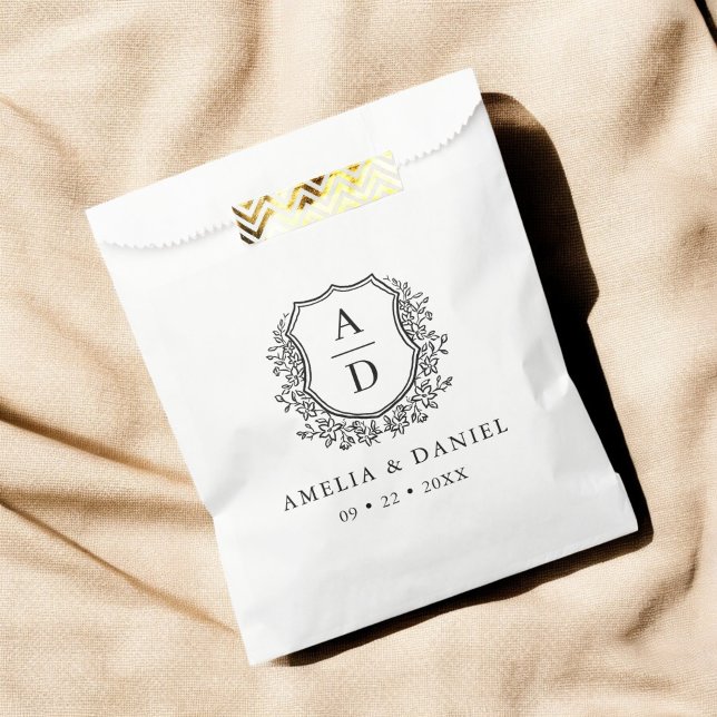 Sachets En Papier Floral Monogramme Mariage Blanc Crest Moderne (Créateur téléchargé)