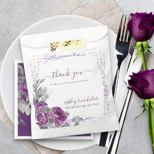 Sachets En Papier Floral pourpre et Merci Mariage Confetti
