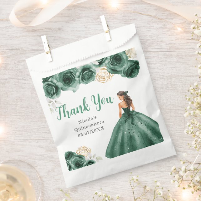 Sachets En Papier Floral Princess in Dark Green Dress Quinceanera (Coupé)