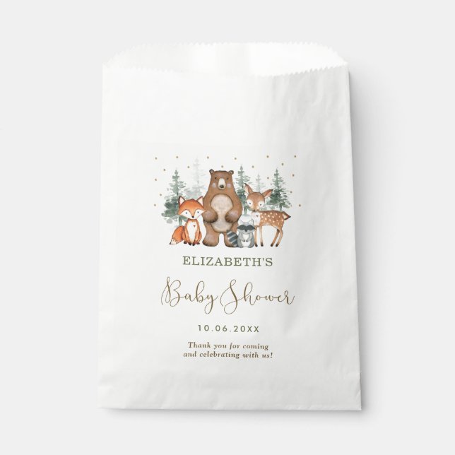 Sachets En Papier Forêt de bois Animaux Vin Baby shower de verdure (Devant)