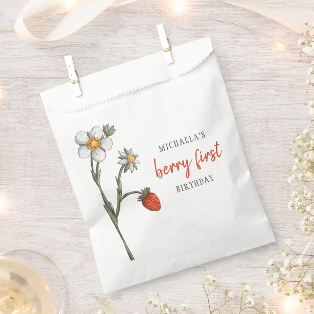 Sachets En Papier Fraise mignonne Berry Premier anniversaire (Coupé)