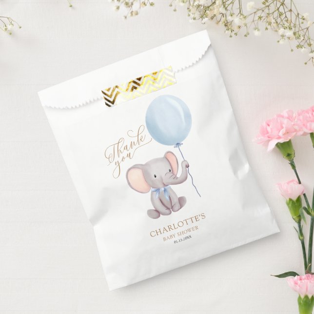 Sachets En Papier Garçon bleu ballon éléphant Baby shower Merci (Scellé)