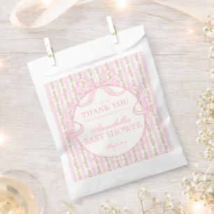 Sachets En Papier Gâteau de Baby Shower Fleurs Rétro Rose Foncé