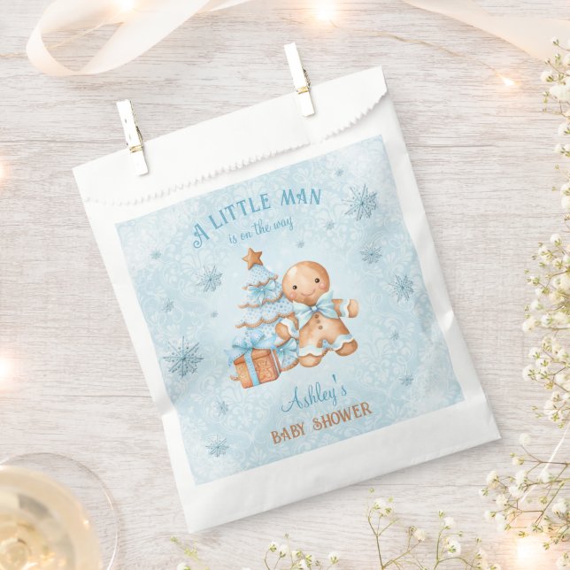 Sachets En Papier Gingerbread Man Boy Blue Christmas Baby Shower (Coupé)