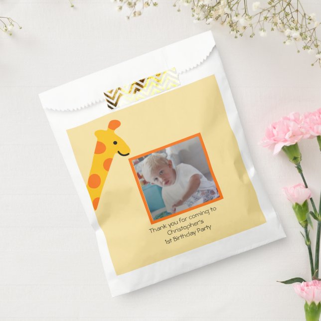 Sachets En Papier Giraffe Photo Boys 1er Invitation anniversaire (Scellé)