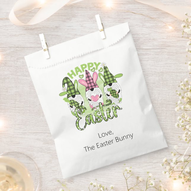 Sachets En Papier Gnomes de Pâques personnalisés rose vert  (Coupé)