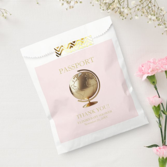 Sachets En Papier Gold Globe Passport Travel Baby Shower (Scellé)