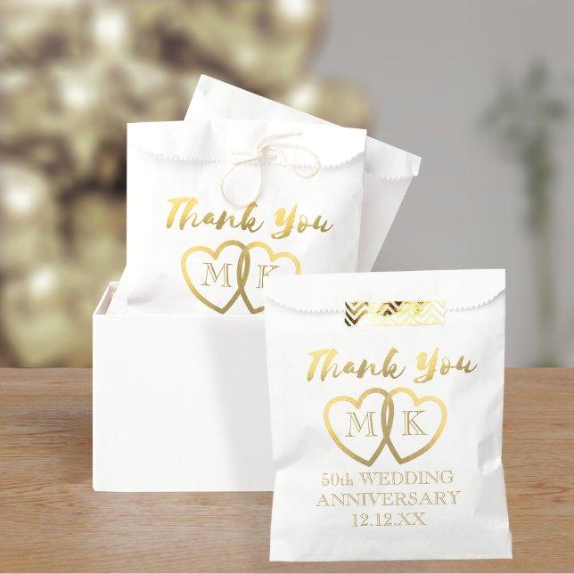 Sachets En Papier Gold Hearts 50e anniversaire Mariage Favor sac (Celebrate your 50th Wedding Anniversary with these favor bags. Just add your details)