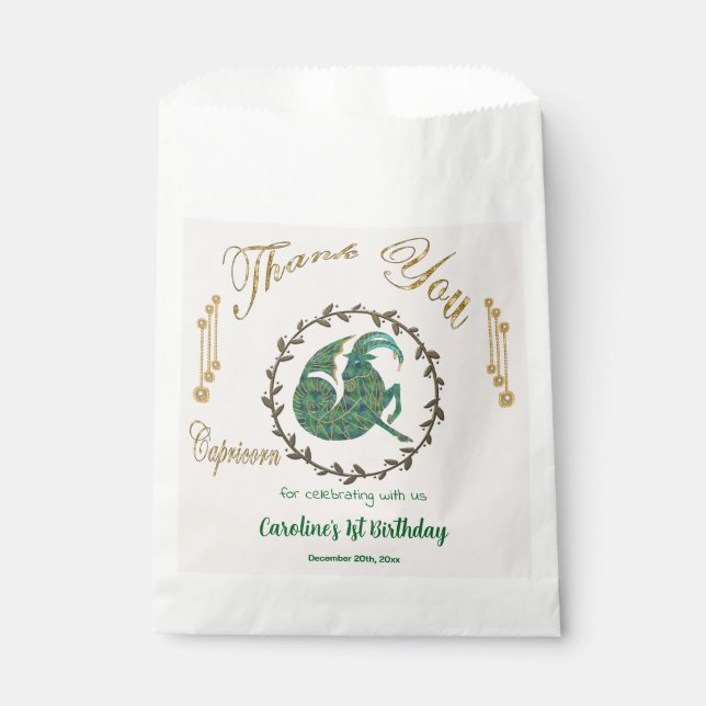 Sachets En Papier Gold & Pearls Capricorn 1er anniversaire Merci (Devant)