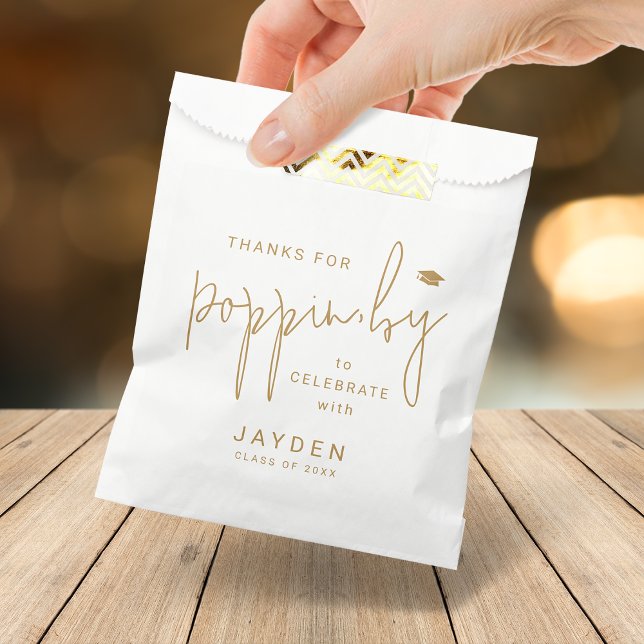 Sachets En Papier Gold Script Merci pour Popping par Graduation (Gold Script Thanks for Popping by Graduation Favor Bag)