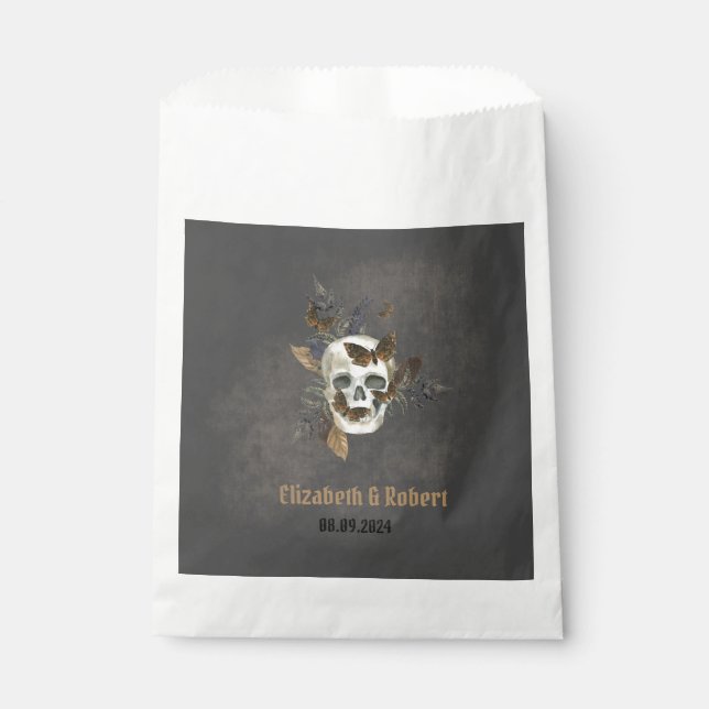Sachets En Papier Gothique Floral Mariage papillons crâne (Devant)
